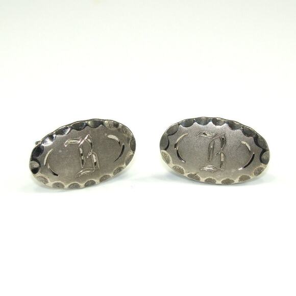 Sarah Coventry Silver Tone Cufflinks Monogram B Vintage 1960s Jewelry - Picture 3 of 8
